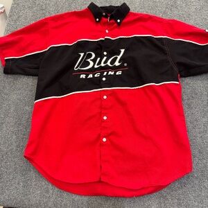 Vintage Men's Bud Racing Red and Black Button Down Shirt Dale Jr #8 size XL